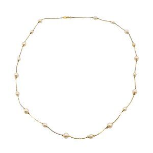 Elegant Vintage Trifari Gold-Plated Simulated White Pearl Station Necklace 28 In
